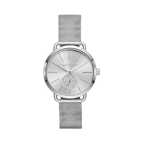 michael kors women's portia silver mesh|Michael Kors Portia Mesh Bracelet Watch, 37mm .